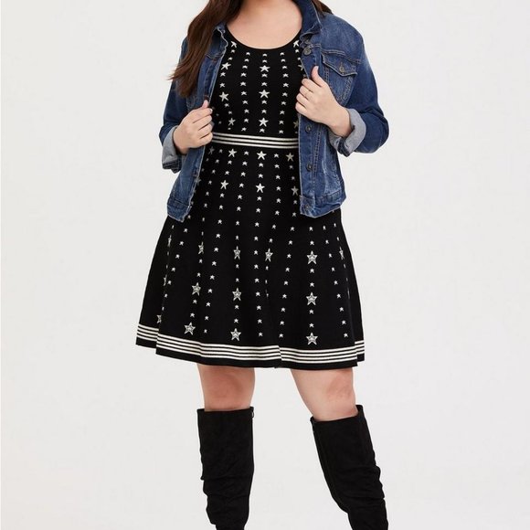 torrid Dresses & Skirts - Torrid Black & White Star Sweater-Knit Skater Dress